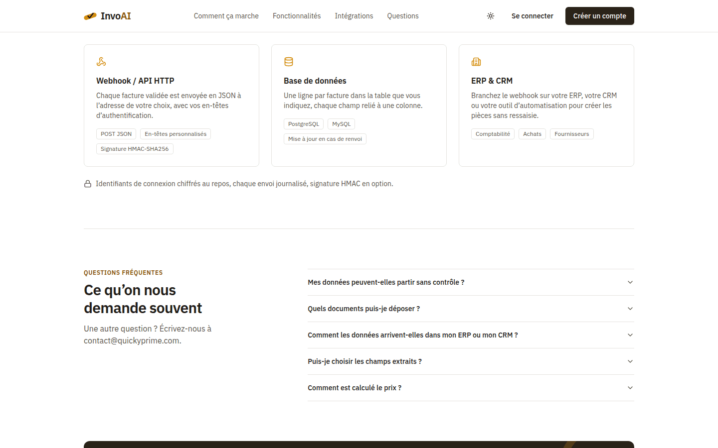 InvoAI — Système intelligent de gestion des factures - Intégrations : webhook / API HTTP, PostgreSQL, MySQL, ERP et CRM