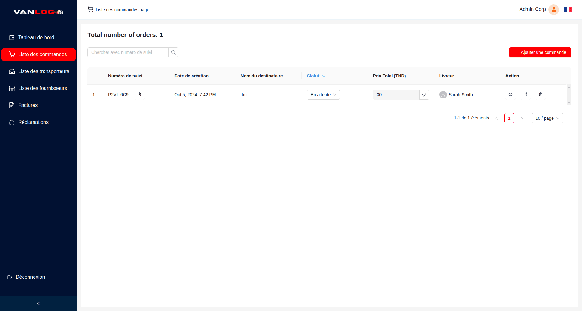 Vanlog Express: Delivery Management - Orders list