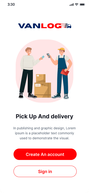 Vanlog Express: Delivery Management - Mobile app: welcome screen