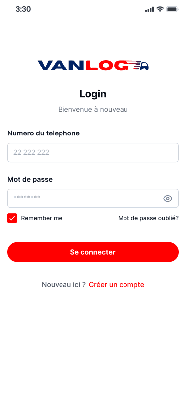 Vanlog Express: Delivery Management - Mobile app: sign-in