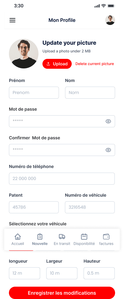 Vanlog Express: Delivery Management - Mobile app: driver profile